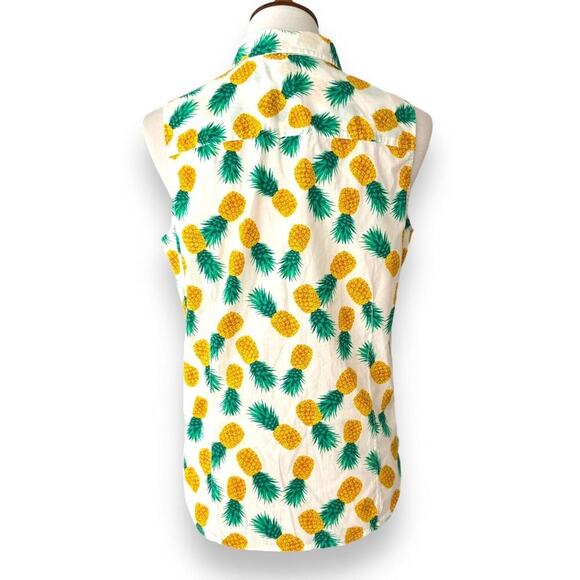 J. Crew White Pineapple Print Sleeveless Button Up Cropped Blouse Top Size M - Picture 3 of 9